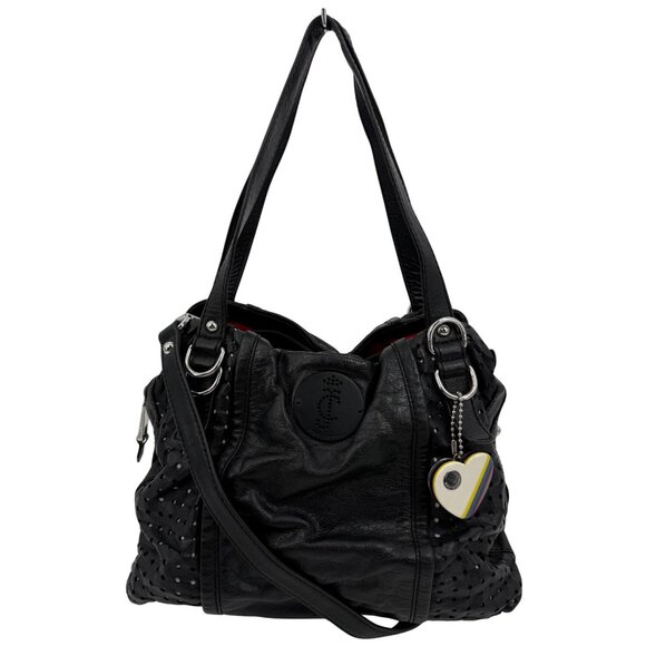 RARE Vintage Y2K Juicy Couture Black Soft Leather Multi Compartment Shoulder Bag - Picture 1 of 16